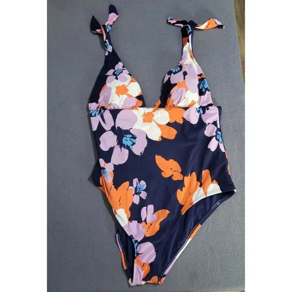 Sea Angel Doheny Bloom Navy 1 Piece Tie On Swimsuit Bathing Suit SZ XL - Picture 1 of 13